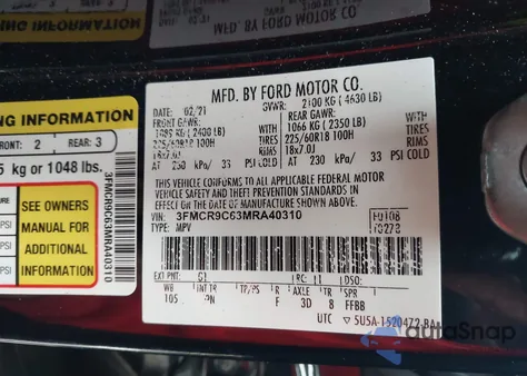 2021 Ford Bronco Sport Outer Banks from USA, damaged, VIN 3FMCR9C63MRA40310